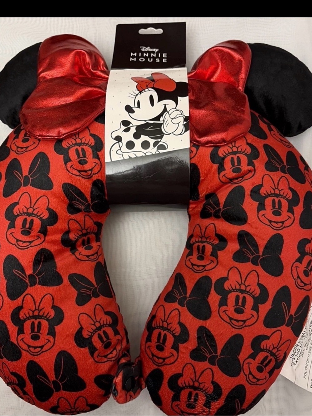 Disney Minnie Mouse Red & Black Plush Travel Neck Pillow with Ears